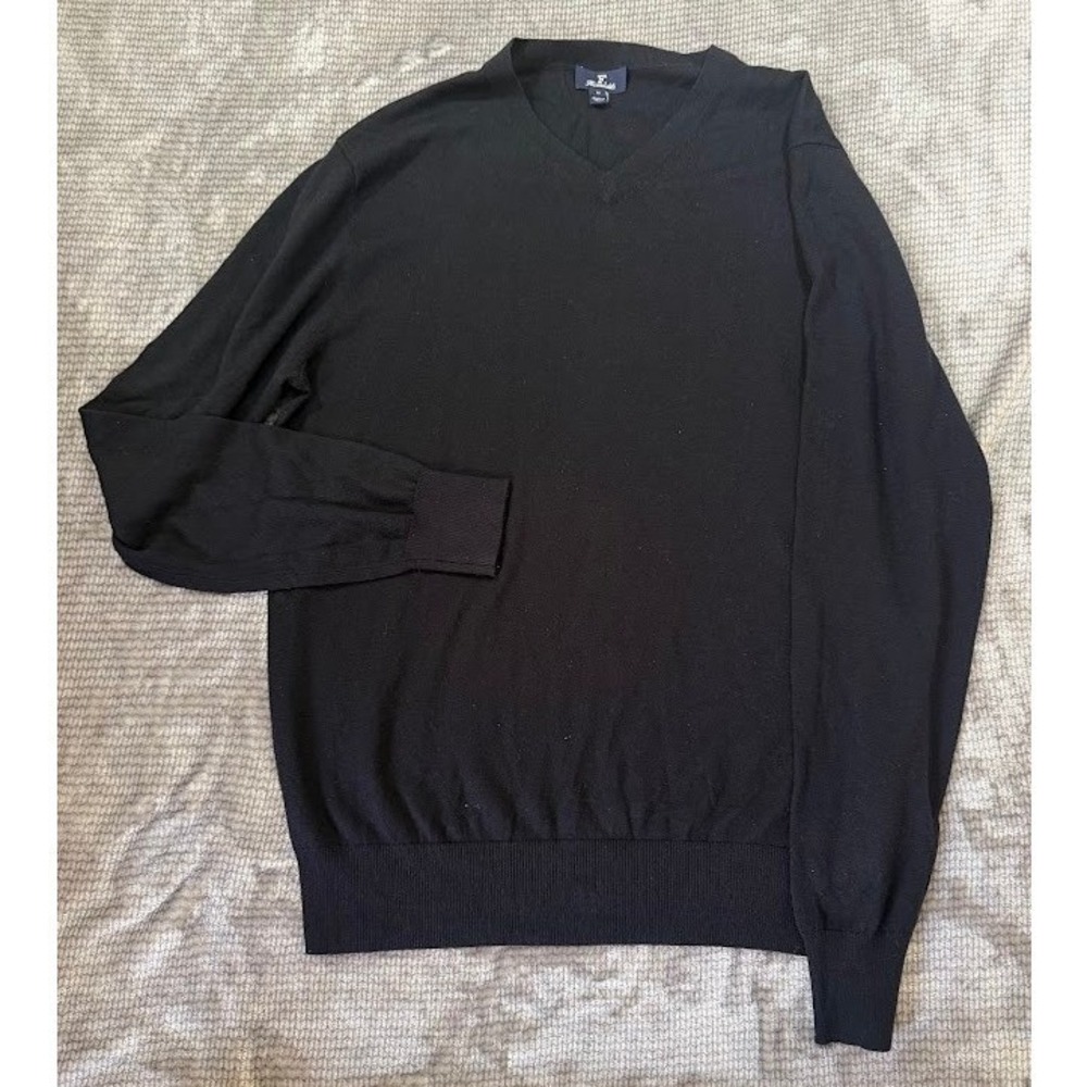 Faconnable Mens Black V-Neck Sweater Wool‎ Silk Cashmere Blend Knit Size M